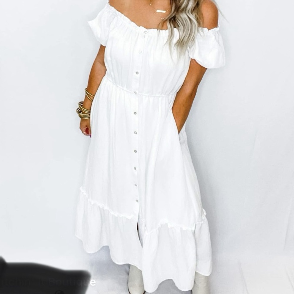 NWT. White midi dress.